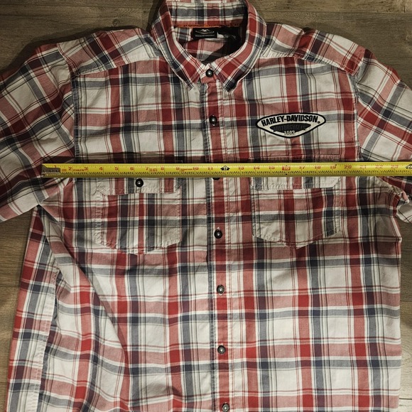 Harley-Davidson Shirt Mens XL Short Sleeve Red Plaid Snap Front Motorcycle - Picture 5 of 7